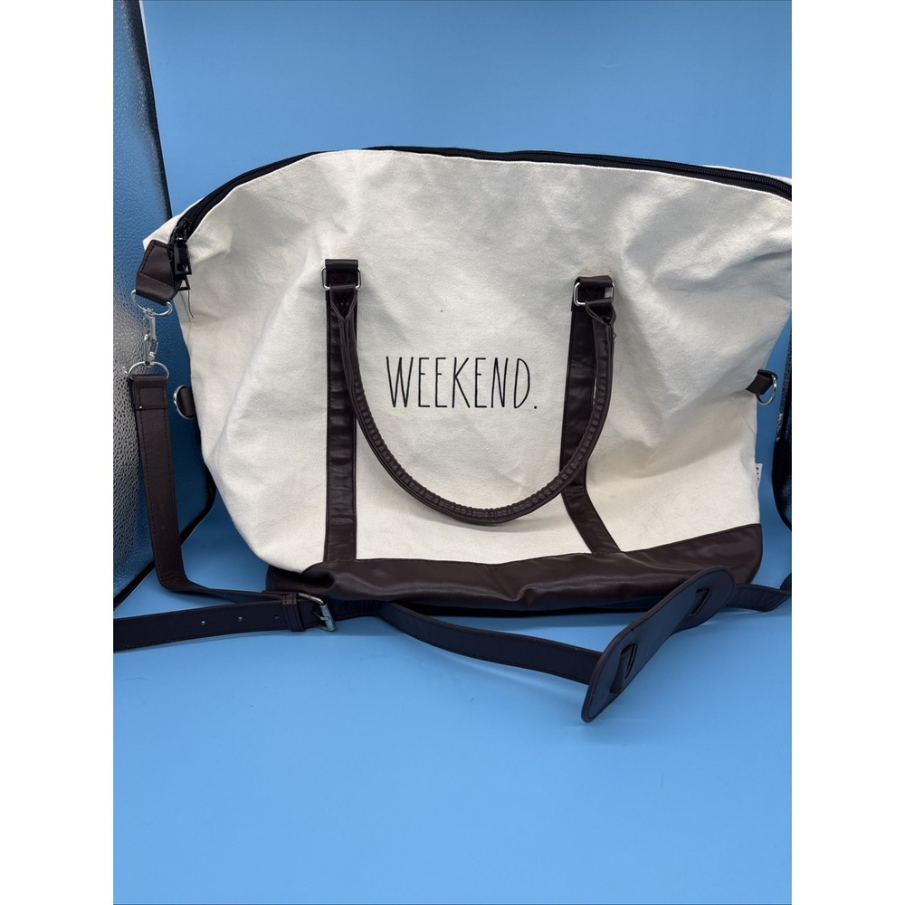 Rae Dunn Weekend Canvas Tote Bag with Zipper Closure and Pockets